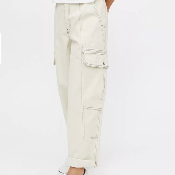 Sz 27 Urban Outfitters UO BDG Ecru Skate Jean Wide Leg Off-White Pants - Picture 2 of 13